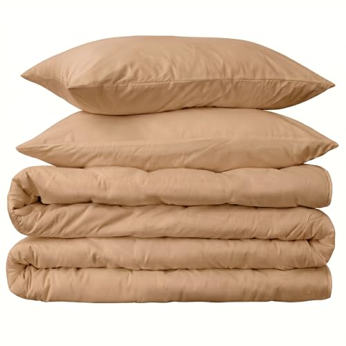 Peru Pima 415 Thread Count Percal King/Cal King Duvet Cover Set - 100% Peruvian Pima Cotton, 3 Piece (1 Cover, 2 Pillowcases) - Cooling, Crisp, Deep Pocket, Hotel Quality Bedding - Latte - Image 1