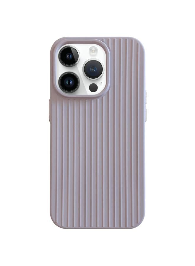 For iPhone 14 Pro Max Macaroon Tile Stripe TPU Hybrid PC Phone Case(Lavender Grey)
