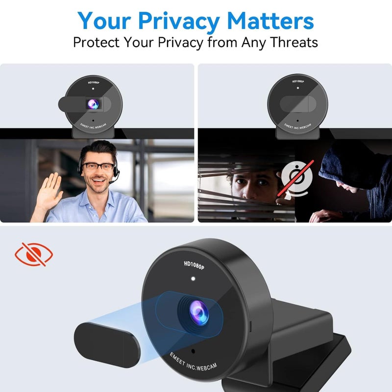 eMeet كاميرا ويب EMEET C950 بدقة 1080P - كاميرا USB مع ميكروفون وغطاء خصوصية مادي، تصحيح إضاءة تلقائي، تركيز ثابت، توصيل USB وتشغيل، كاميرا ويب فائقة بزاوية رؤية 70° للاجتماعات/الدروس عبر الإنترنت/زووم/يوتيوب - Image 2