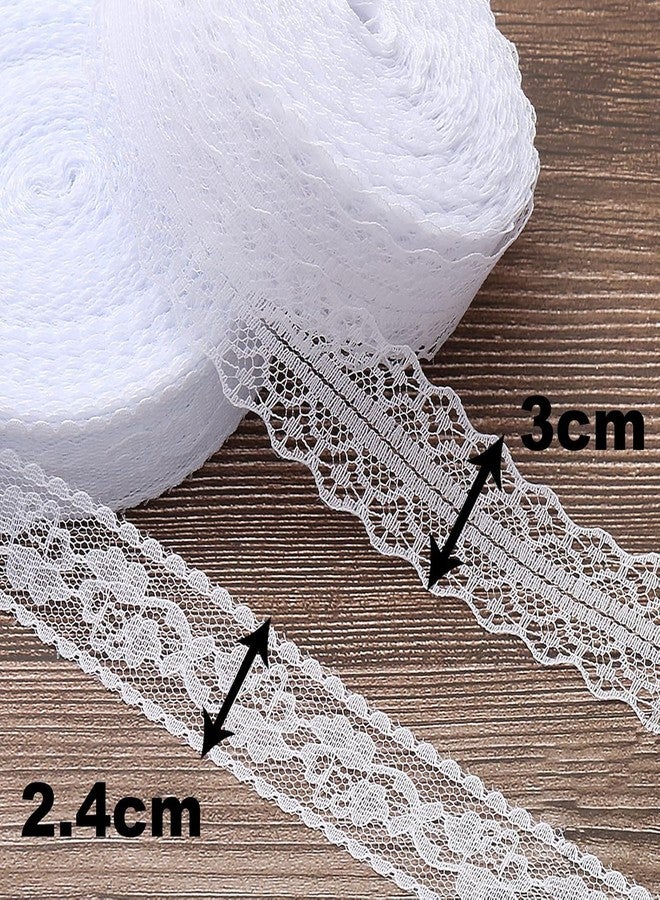 HERZWILD Lace Ribbon 50 m White Lace Trim Vintage Decorative Lace Crochet Lace Decorative Ribbon Lace Fabric for Sewing Crafts Wedding Decoration (White/A) - Image 2