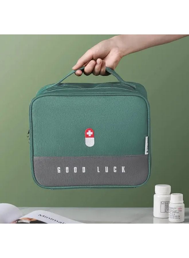 Heavy Duty First Aid Kit Bag With Layered Compartments Green Nylon Storage Case - Image 5