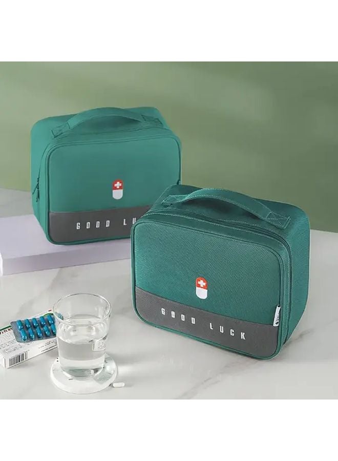 Heavy Duty First Aid Kit Bag With Layered Compartments Green Nylon Storage Case - Image 3