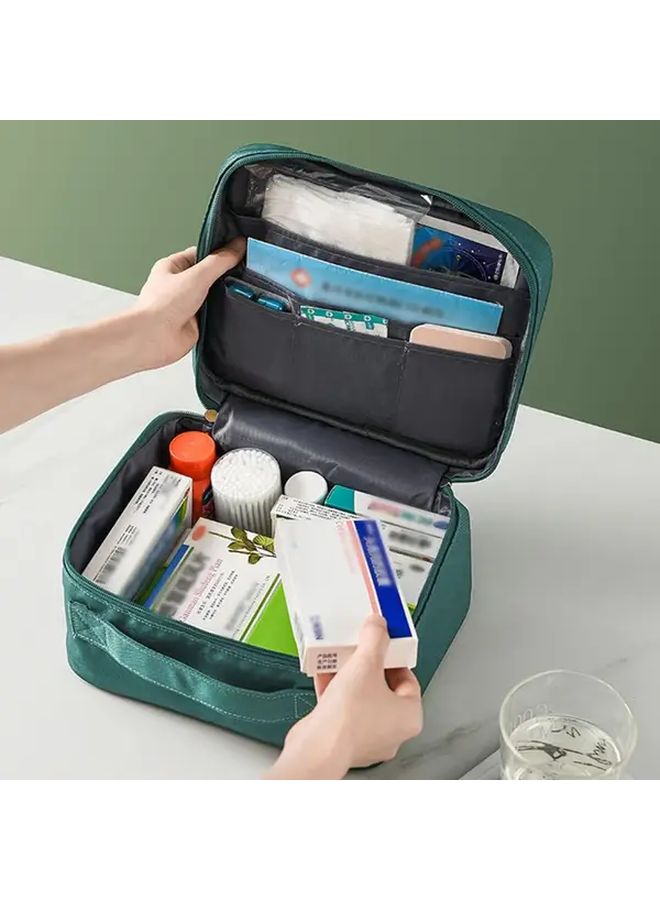 Heavy Duty First Aid Kit Bag With Layered Compartments Green Nylon Storage Case - Image 4