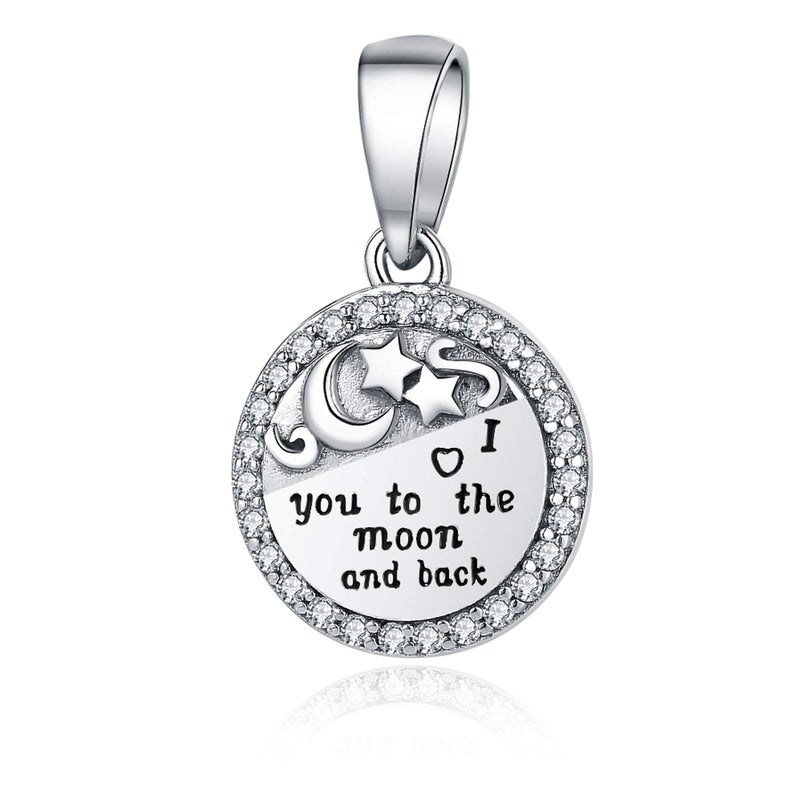 Linorui 925 Sterling Silver Charms Fit Pandora Charms Bracelet I Love You to The Moon and Back Fit Wife Mom Christmas Birthday Gift