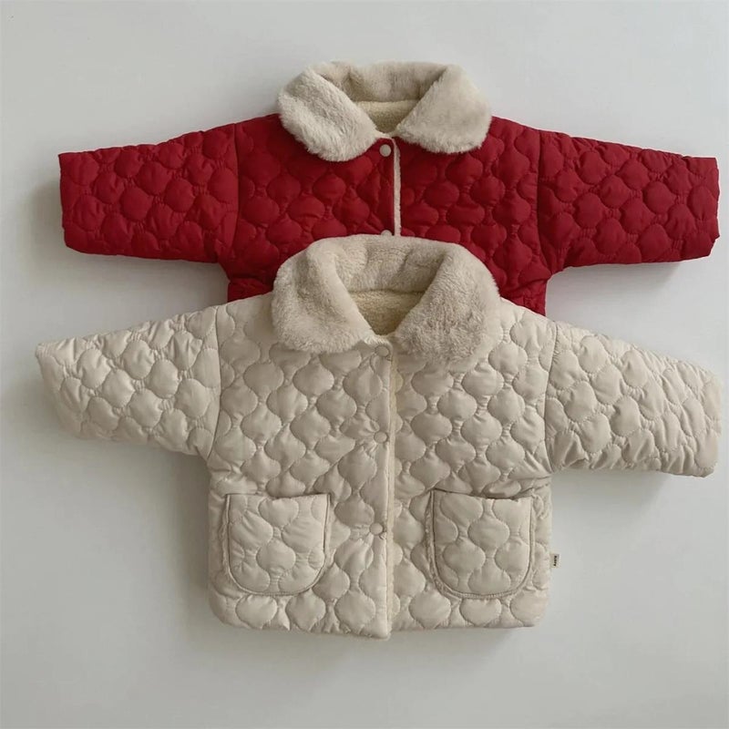 K-Style Of Ins Velvet Thickeneded Lapel Red Cotton Outwear For Men And Women Baby New Warm Outwear Fashion Trendy - Image 2