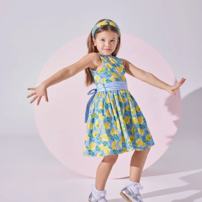 Luna Mia Lemon Garden Dress with Hairband Accessory