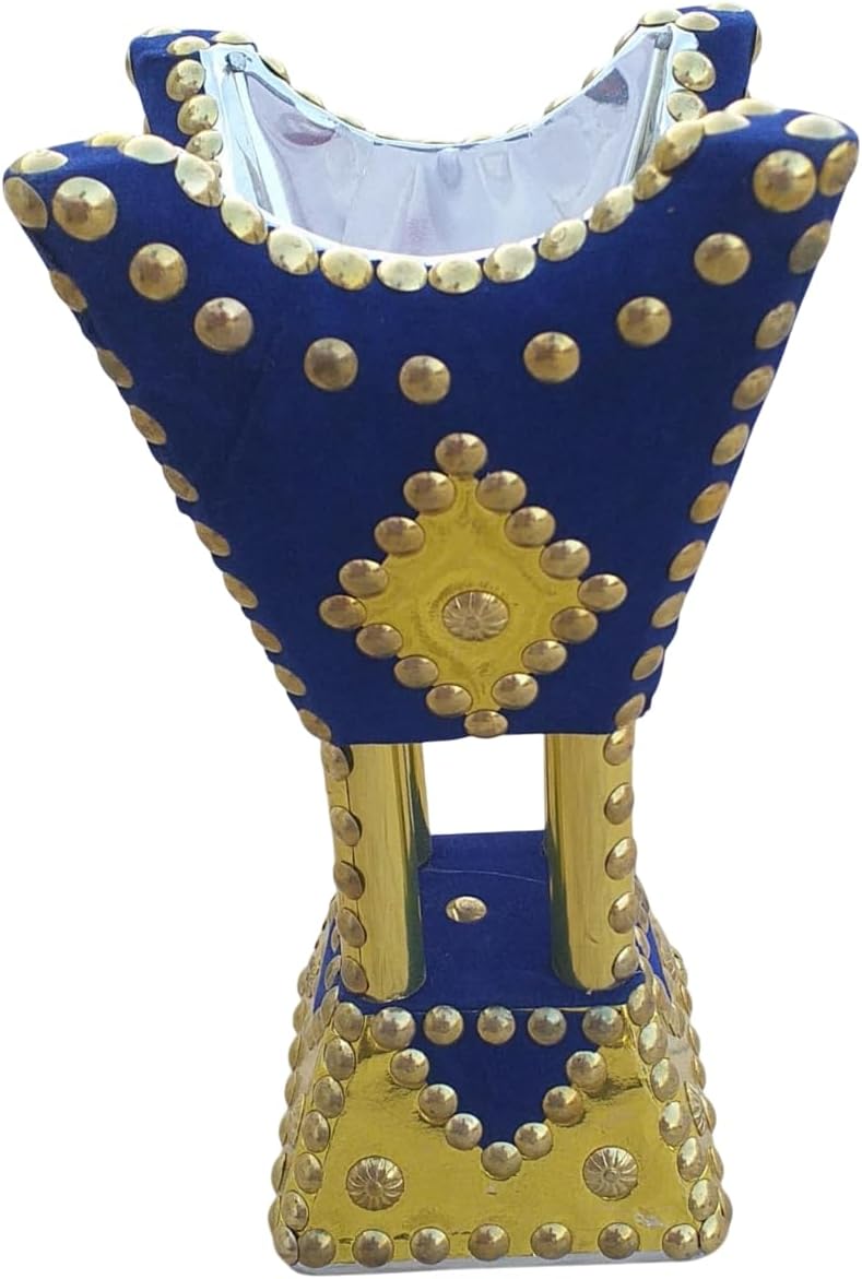 FWM Wooden Velvet Covered Incense Burner for Oud and Bakhoor, 22 cm Height, 12 cm Width (BLUE) - Image 3