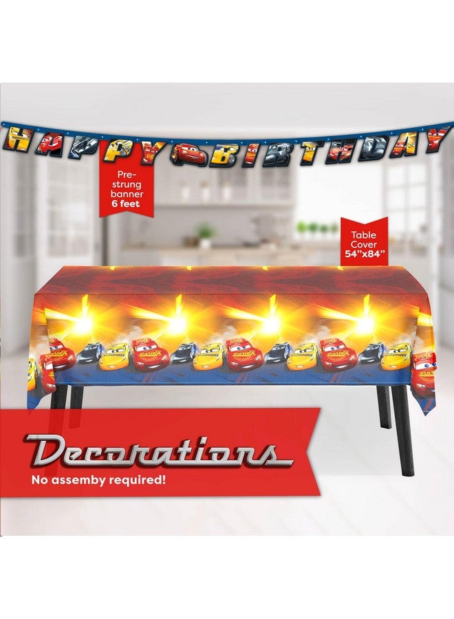Unique زينة عيد ميلاد سيارات ديزني | تخدم 16 ضيفًا | زينة عيد ميلاد لايتنينغ مككوين مفرش طاولة، لافتة، أطباق، مناديل، زر - Image 3