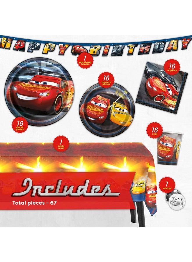 Unique زينة عيد ميلاد سيارات ديزني | تخدم 16 ضيفًا | زينة عيد ميلاد لايتنينغ مككوين مفرش طاولة، لافتة، أطباق، مناديل، زر - Image 2
