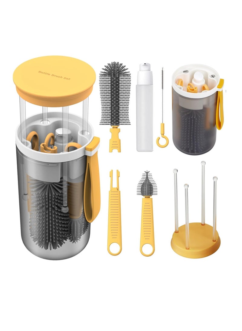 Bottle Brush Travel Baby Bottle Brush Set with Bottle Cleaner Brush and Drying Rack Gift for Newborn Mothers Suitable for Travel and Home Travel Baby Essentials for Moms Straw Brushes - Image 1
