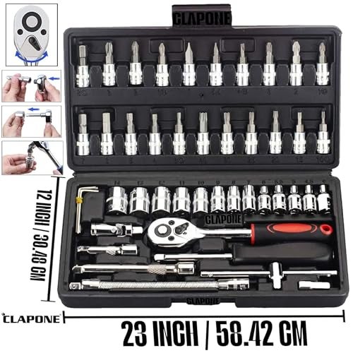 CLAPONE Tool Kit Socket Ratchet Wrench Goti Set/Socket Screwdriver Set/Socket Wrenches/Auto Repairs/Car/Motorcycle/Bike Repair/Set Socket Wrench/Screwdriver set/Bike Tool (46, Black) - Image 2