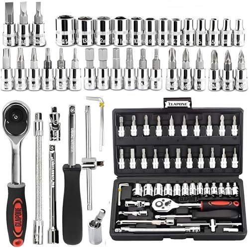 CLAPONE Tool Kit Socket Ratchet Wrench Goti Set/Socket Screwdriver Set/Socket Wrenches/Auto Repairs/Car/Motorcycle/Bike Repair/Set Socket Wrench/Screwdriver set/Bike Tool (46, Black) - Image 1