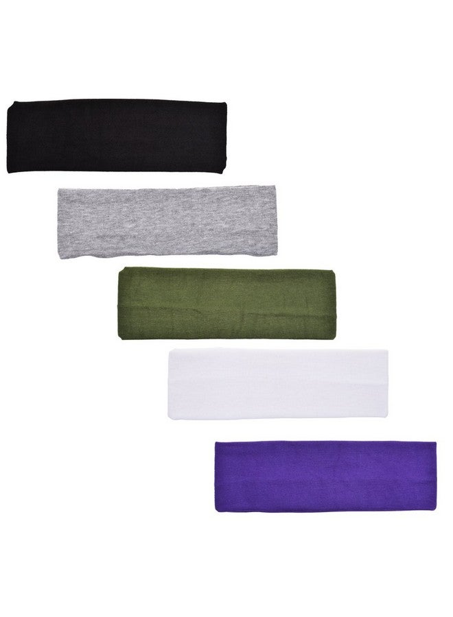 COSMOS Stretchy Cotton Yoga Sport Headband, Assorted Dark Colors, 5 Pack - Image 2