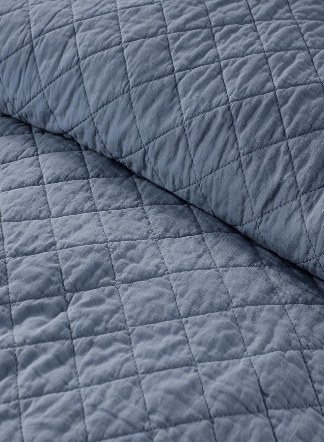 WDCOZY 100% Pre-Washed Cotton Oversized King Size Quilt Set - Blue California Cal King Soft Lightweight Bedspread, Textured Like Linen, Farmhouse Country Rustic Coverlet, Diamond Stitch Bedding - Image 4
