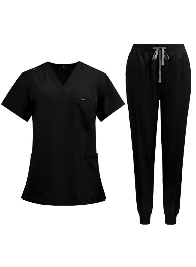 NIBEMINENT Clinical Uniform Woman Hospital Doctor Work Wear Nurse Medical Clothing Short Sleeved Top Jogging Pants Set - Image 1