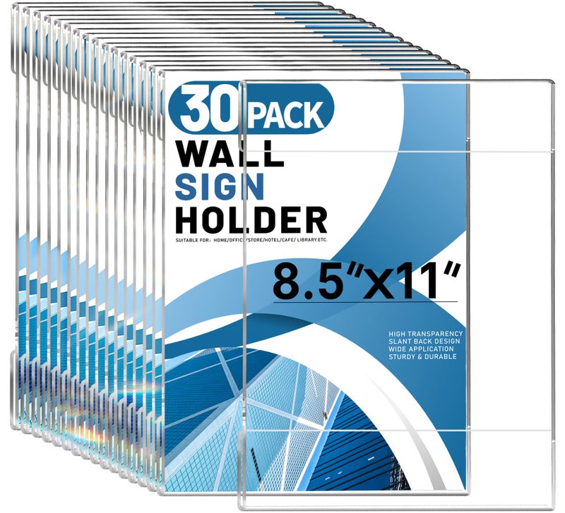 Aheroi 30Pcs Acrylic Sign Holder 8.5 x 11, Clear Wall Sign Holder 8.5 x 11 Wall Mount with 60 Tape, No Drilling Acrylic Wall Frame Paper Holder Document Holder for Office Home Restaurant - Image 1