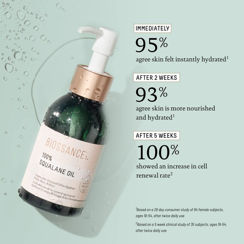 BIOSSANCE 100% Squalane Oil - Sustainable, Vegan Face Oil & Body Oil - Hydrating, Fast-Absorbing Moisturizer - Ideal for Oily Skin, Face, Hair - Organic Sugarcane-Derived Squalane, 3.3 ounces - Image 5