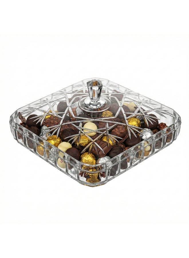 Square Acrylic Candy Box with Lid for Chocolate, Snacks, Nuts, Dates and Ramadan Treats – Elegant Clear Serving and Storage Container - Image 1