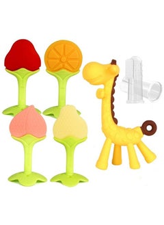 Fu Store Baby Teething Toys For Newborn (4 Pack) Freezer Safe Bpa Free Infant And Toddler Silicone Banana Toothbrushes Fruit Giraffe Teethers Soothe Babies Gums Set With Storage Case  - Image 1