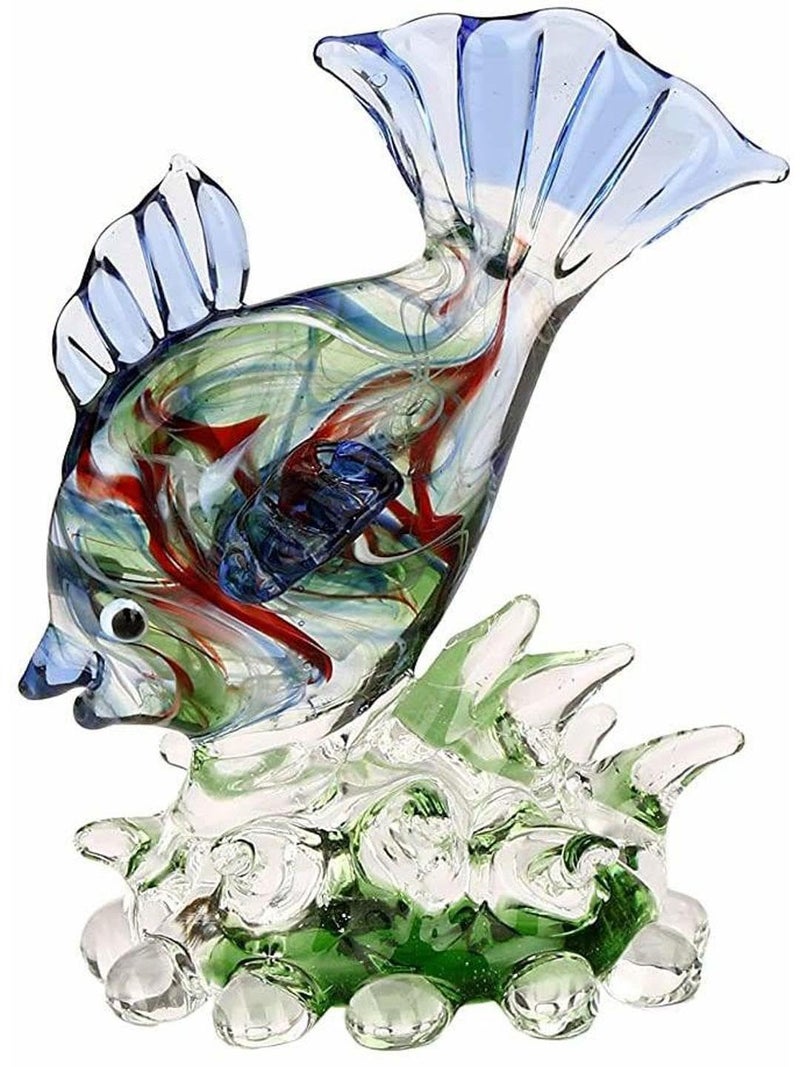 Somil Enjoying Fish Crystal Glass Decorative Showpiece Handcrafted Gift Figurine Home Décor for Table, Shelf & Gifting Multi-Color,Pack of 1 - Image 2