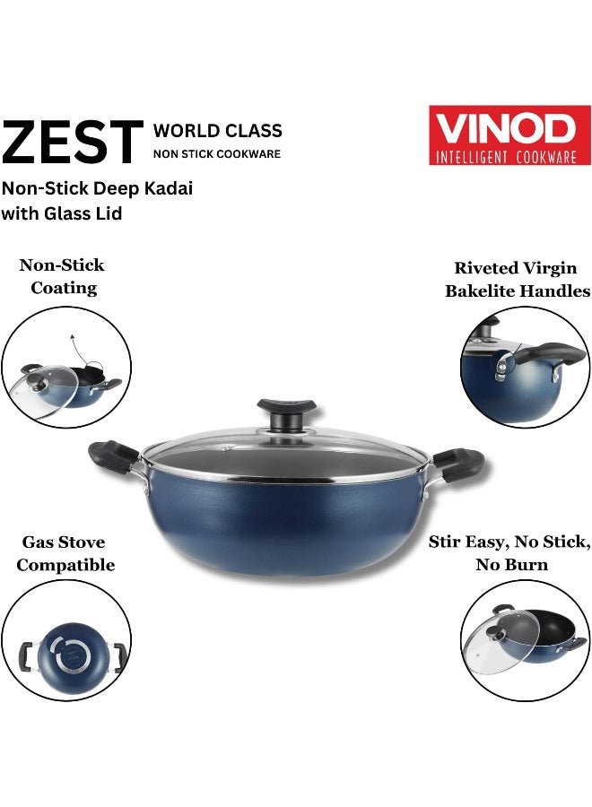 Vinod Zest Non-Stick Deep Kadai with Glass Lid - 20 cm, 2 L - Image 4