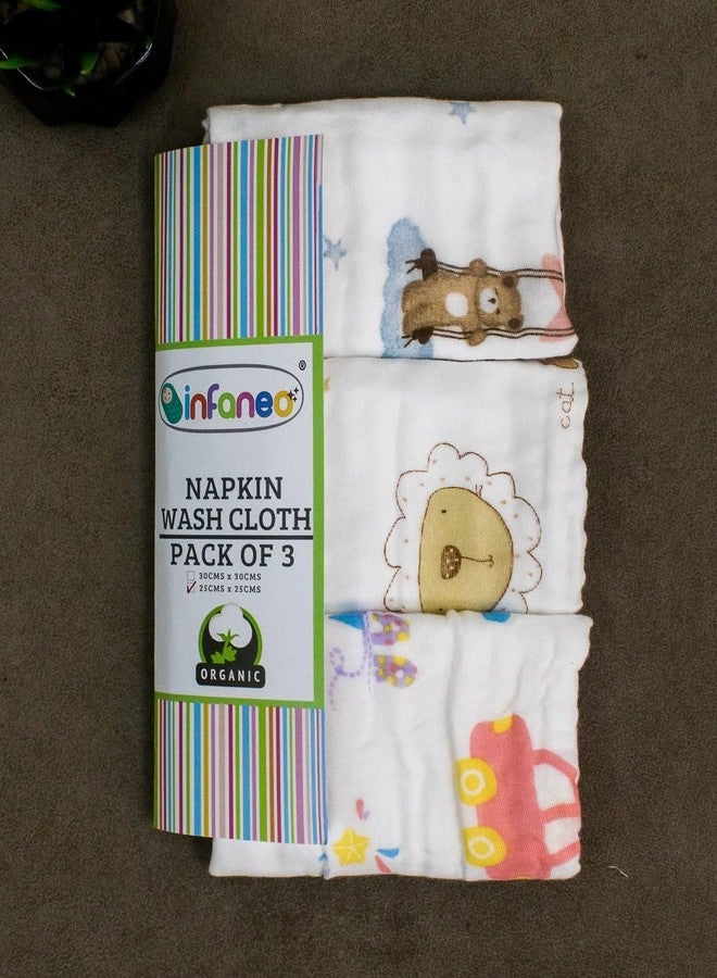 Rachna 6‑Layer Muslin Cotton Baby Washcloth Set - 169A - Pack of 3, 25×25 cm | Ultra‑Soft, Highly Absorbent & Quick‑Dry Face & Burp Napkins for Newborns, Infants & Toddler Care - Image 1