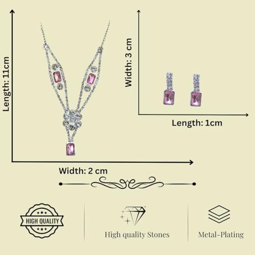ACCESSHER Silver Tone Sparkling Crystal Stone Necklace Set | Rhinestone Choker with Floral Pendant | Stylish Necklace Set With Earrings for Women & Girls (Design 1) - Image 5