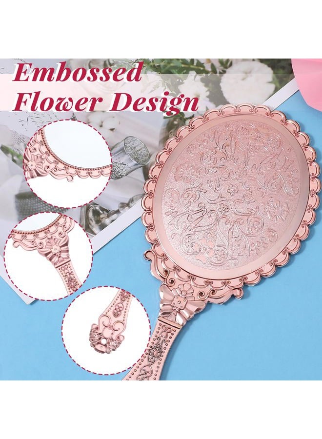 Neyauo 12 Pcs Vintage Handheld Mirror 9.6"×4.5" Princess Mirror Party Favors Portable Rose Gold Embossed Flower Mirrors Small Retro Hand Held Decorative Mirrors Bulk for Face Makeup, Travel, Camping, Home - Image 3