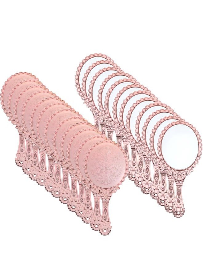 Neyauo 12 Pcs Vintage Handheld Mirror 9.6"×4.5" Princess Mirror Party Favors Portable Rose Gold Embossed Flower Mirrors Small Retro Hand Held Decorative Mirrors Bulk for Face Makeup, Travel, Camping, Home - Image 1
