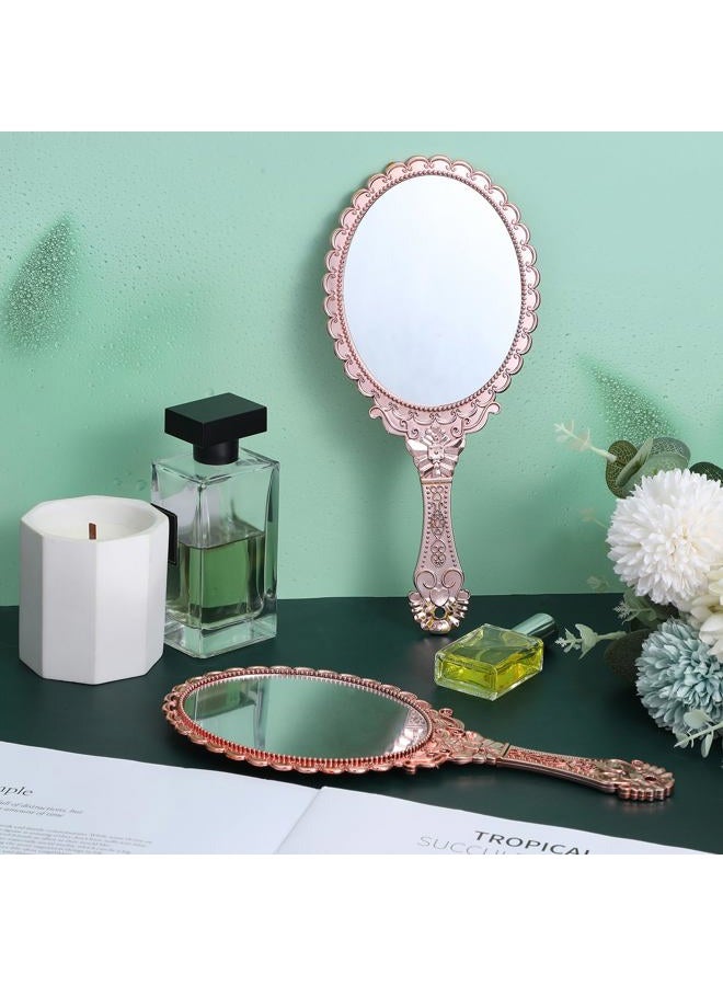 Neyauo 12 Pcs Vintage Handheld Mirror 9.6"×4.5" Princess Mirror Party Favors Portable Rose Gold Embossed Flower Mirrors Small Retro Hand Held Decorative Mirrors Bulk for Face Makeup, Travel, Camping, Home - Image 5