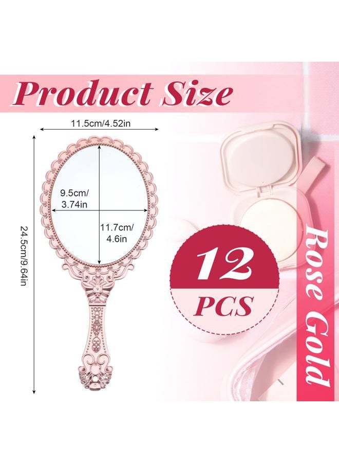 Neyauo 12 Pcs Vintage Handheld Mirror 9.6"×4.5" Princess Mirror Party Favors Portable Rose Gold Embossed Flower Mirrors Small Retro Hand Held Decorative Mirrors Bulk for Face Makeup, Travel, Camping, Home - Image 2