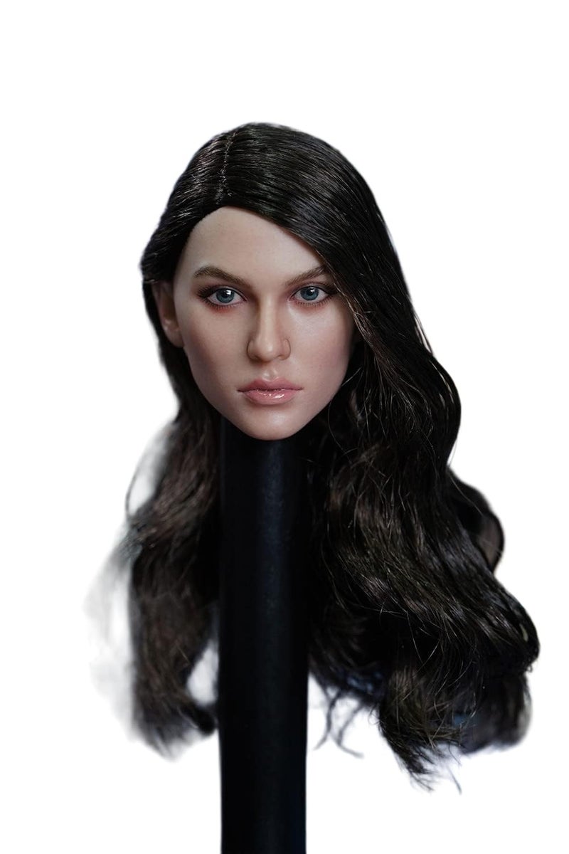 Fremego 1/6 Scale Female Head Sculpt,Beauty Russian Girl Suntan Skin Planted Hair Head Carved for 12inch Female Soldier Action Figure Body Collection (Long Curls Hair) - Image 5