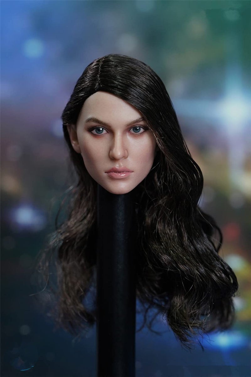 Fremego 1/6 Scale Female Head Sculpt,Beauty Russian Girl Suntan Skin Planted Hair Head Carved for 12inch Female Soldier Action Figure Body Collection (Long Curls Hair) - Image 4
