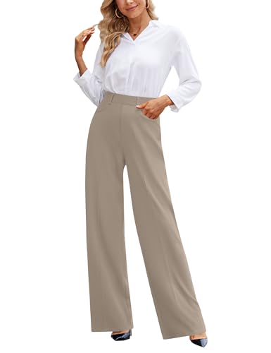 Narcissus Wide Leg High Waisted Pants - Professional Slacks for Women (Taupe, Regular L) - Image 1
