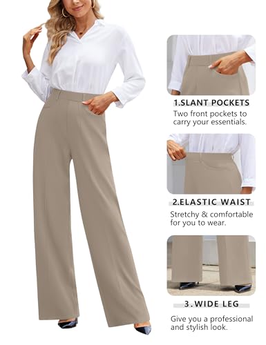 Narcissus Wide Leg High Waisted Pants - Professional Slacks for Women (Taupe, Regular L) - Image 5