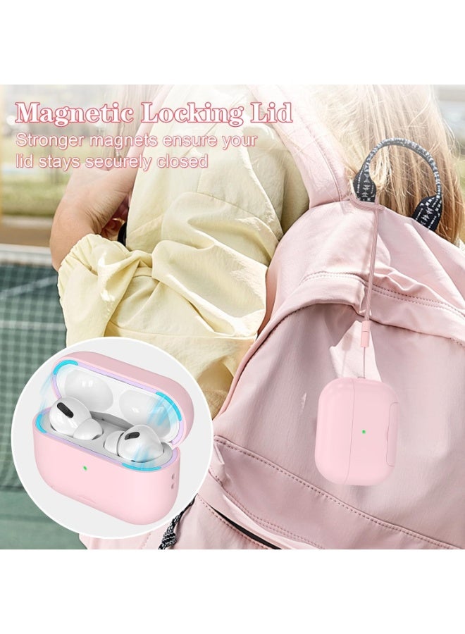 جراب حماية لسماعات 2 AirPods Pro من الجيل الثاني/الأول، حامل قابل للتعديل مانع للانزلاق، طلاء مقاوم لبصمات الأصابع، غطاء حماية كامل ضد السقوط مع حبل، لون وردي (وردي) - Image 5
