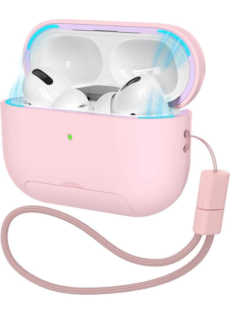جراب حماية لسماعات 2 AirPods Pro من الجيل الثاني/الأول، حامل قابل للتعديل مانع للانزلاق، طلاء مقاوم لبصمات الأصابع، غطاء حماية كامل ضد السقوط مع حبل، لون وردي (وردي) - Image 1