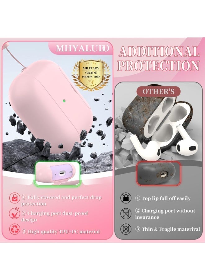 جراب حماية لسماعات 2 AirPods Pro من الجيل الثاني/الأول، حامل قابل للتعديل مانع للانزلاق، طلاء مقاوم لبصمات الأصابع، غطاء حماية كامل ضد السقوط مع حبل، لون وردي (وردي) - Image 2