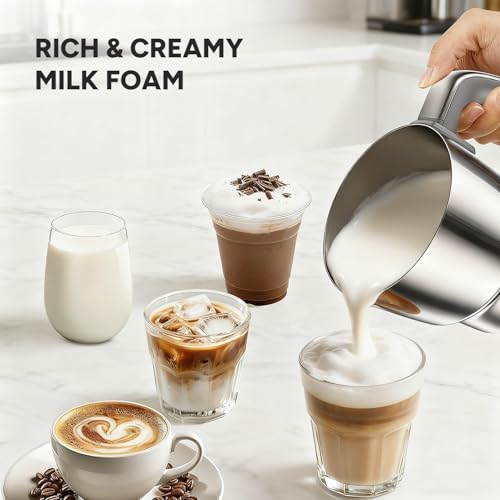 JIMYIU 6-in-1 Electric Milk Frother and Steamer with Detachable Cups, Automatic Cold and Warm Foam Maker for Lattes/Cappuccinos/Hot Chocolate, Dishwasher Safe Black - Image 3