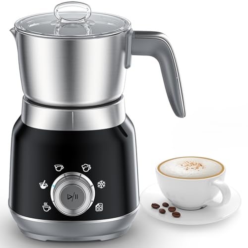 JIMYIU 6-in-1 Electric Milk Frother and Steamer with Detachable Cups, Automatic Cold and Warm Foam Maker for Lattes/Cappuccinos/Hot Chocolate, Dishwasher Safe Black - Image 1
