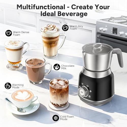 JIMYIU 6-in-1 Electric Milk Frother and Steamer with Detachable Cups, Automatic Cold and Warm Foam Maker for Lattes/Cappuccinos/Hot Chocolate, Dishwasher Safe Black - Image 2