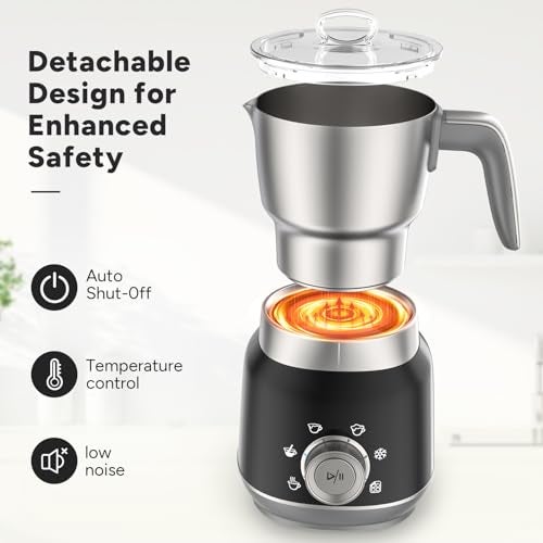 JIMYIU 6-in-1 Electric Milk Frother and Steamer with Detachable Cups, Automatic Cold and Warm Foam Maker for Lattes/Cappuccinos/Hot Chocolate, Dishwasher Safe Black - Image 5