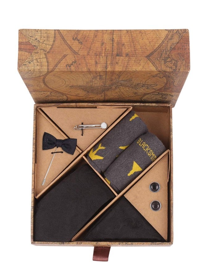 BLACKSMITH Tie, Cufflink, Pocket Square, Lapel Pin, Tie Clip, Socks Set of 6 for Men [ Free Size ] (Black Paisley Cor) - Image 5