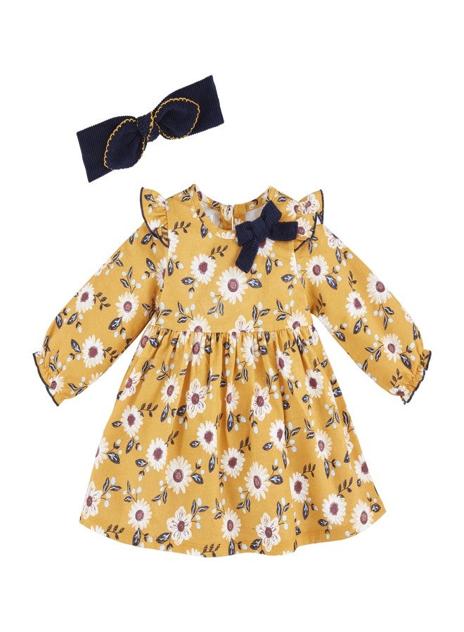 Mud Pie Children Printed Flannel Dress; 6-9M Yellow