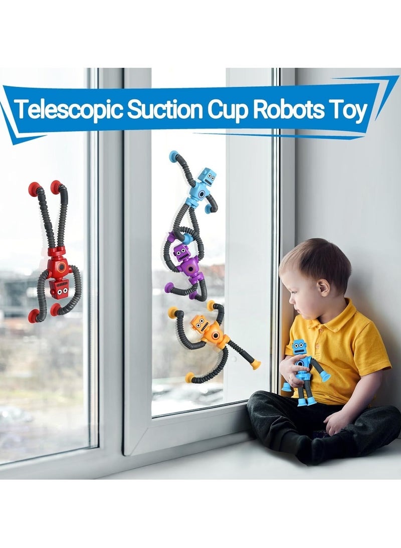Raxoom Pop Tubes Robot Fidget Toys (4 Pack), Telescopic Suction Cup Robotics Toy, Toddler Fine Motor Skills & Creative Learning, Autism Sensory Toys for Kids Age 3-6, Party Favors Boy Girl Gifts - Image 3