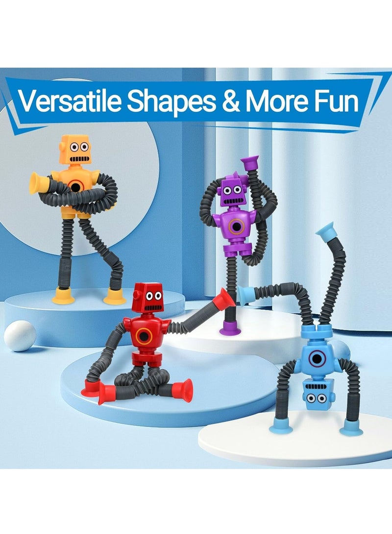 Raxoom Pop Tubes Robot Fidget Toys (4 Pack), Telescopic Suction Cup Robotics Toy, Toddler Fine Motor Skills & Creative Learning, Autism Sensory Toys for Kids Age 3-6, Party Favors Boy Girl Gifts - Image 4