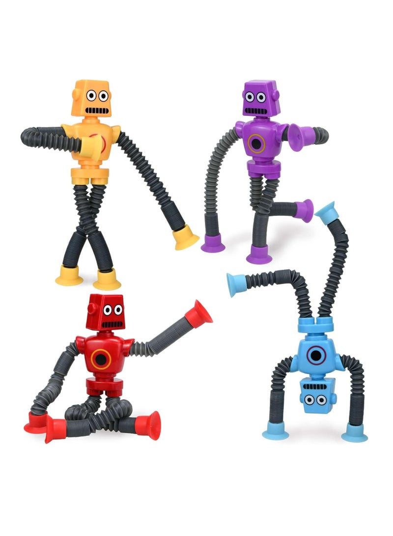 Raxoom Pop Tubes Robot Fidget Toys (4 Pack), Telescopic Suction Cup Robotics Toy, Toddler Fine Motor Skills & Creative Learning, Autism Sensory Toys for Kids Age 3-6, Party Favors Boy Girl Gifts - Image 1