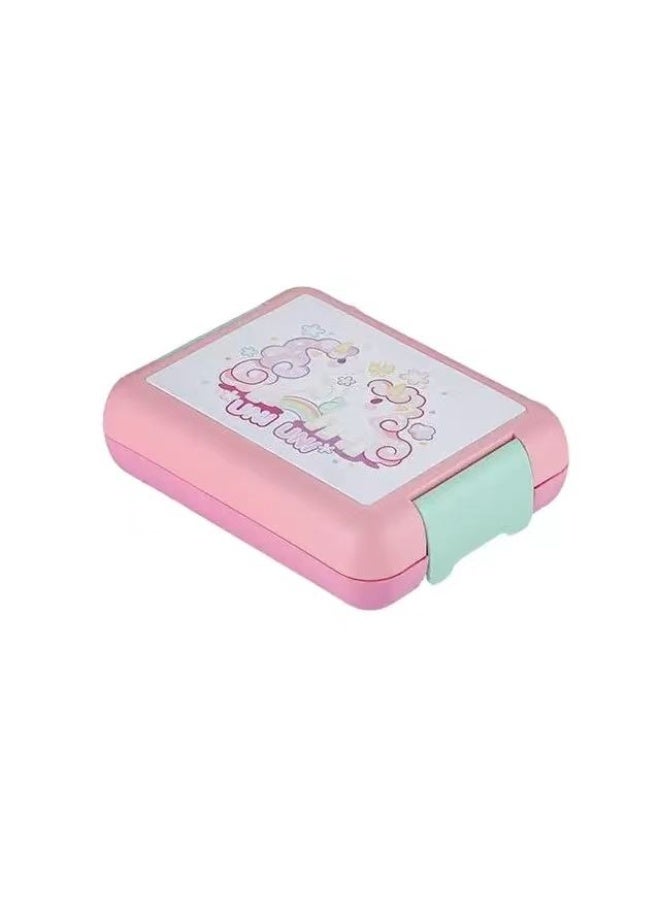 Mobcos Unicorn Pink Plastic Multi-Compartment Portable Kids Lunch Box with Secure Locking Lid for Fresh and Organized Meals - Image 1