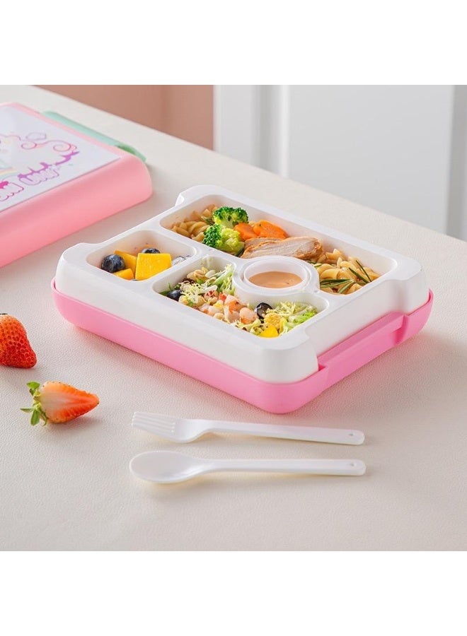 Mobcos Unicorn Pink Plastic Multi-Compartment Portable Kids Lunch Box with Secure Locking Lid for Fresh and Organized Meals - Image 2