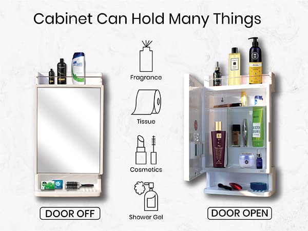 BRANCO خزانة حمام BRANCO مع مرآة منظم تخزين رفوف حمام بلاستيكية قوية خزانة مرآة مثبتة على الحائط 21 x 12 أبيض - Image 4